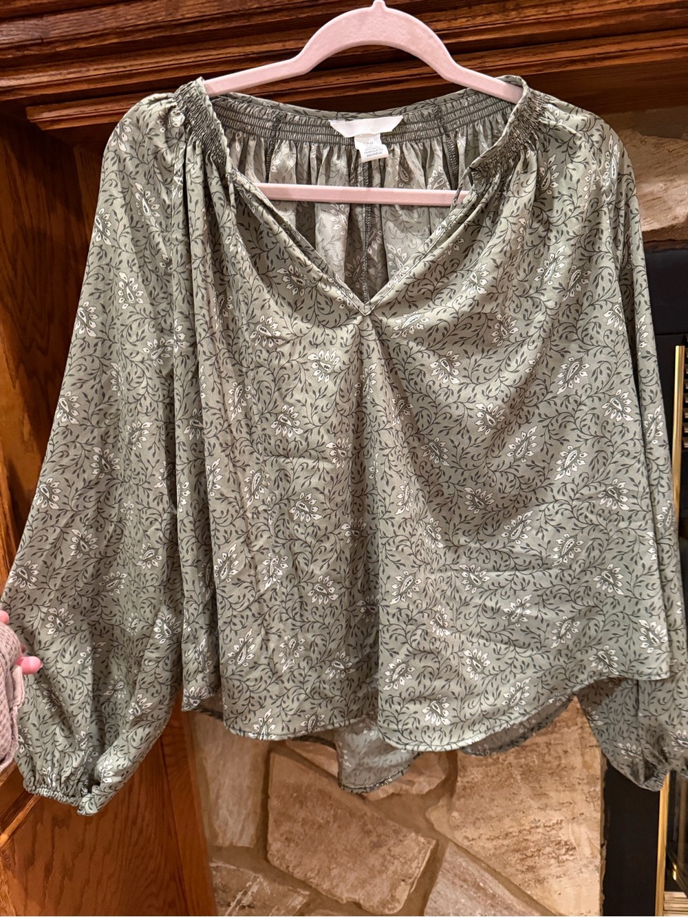 H&M Olive Green Floral Peasant Blouse